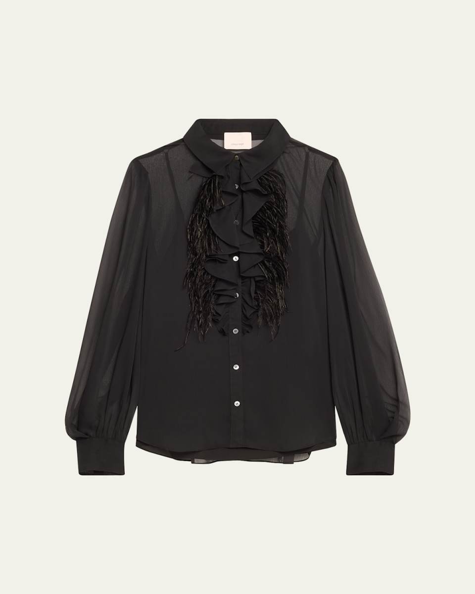 Rhonda Feather-Trim Ruffle Top